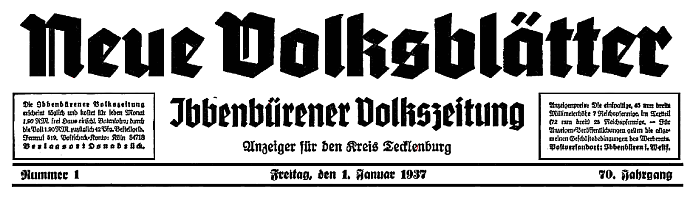 Neue Volksblätter - Ibbenbürener Volkszeitung - Anzeiger für den Kreis Tecklenburg - 4. Januar 1937