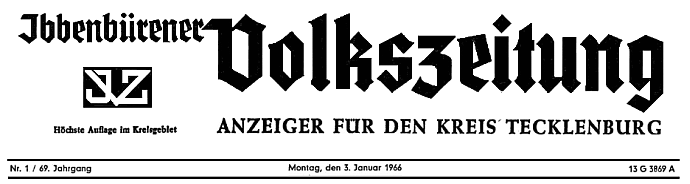 Zeitungstitel der Ibbenbürener Volkszeitung - 1965 bis 1966 