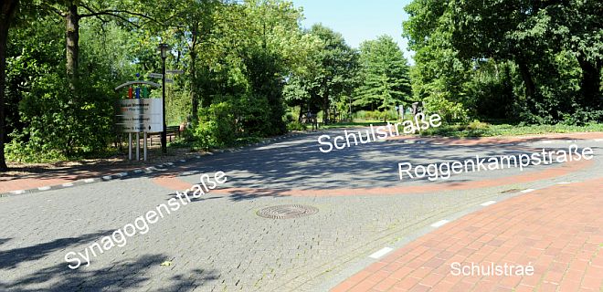 Blick aus der Synagogenstraße in Schul- und Roggenkampstraße- Foto; M. Franke