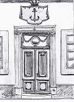 Über der Tür des alten Posthofes das Ibbenbürener Wappen aus Stein