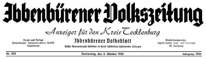 Zeitungstitel der Ibbenbürener Volkszeitung - 1952 bis 1957