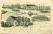 Der Hafen Dörenthe mit Segelschiffen und ein Schaufelraddampfer - Ansichtskarte: Sammlung Kipp